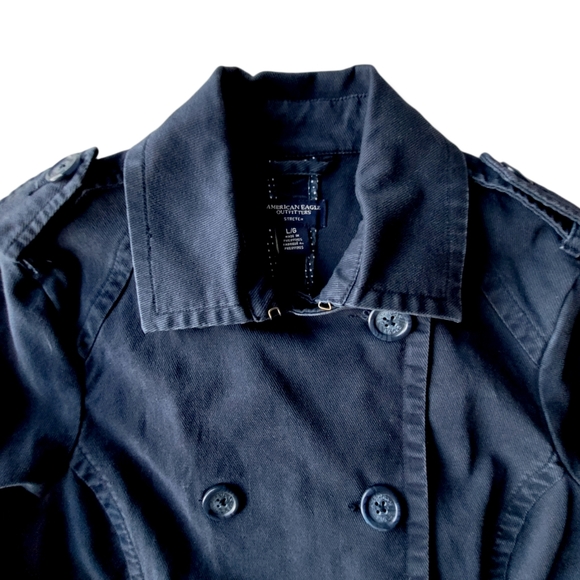 American Eagle Navy Blue Belted Trench Coat, L - Picture 9 of 9